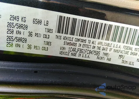 2015 Jeep Grand Cherokee Limited z USA, uszkodzony, nr VIN 1C4RJFBG1FC847585